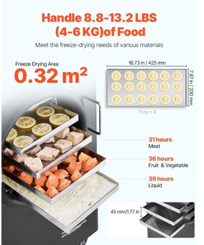 VEVOR Vakuuminė maisto liofilizavimo mašina HFD-4, 4 padėklai, 4-6kg partijai, juoda
