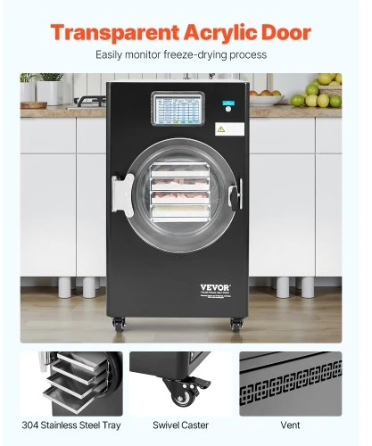 VEVOR Vakuuminė maisto liofilizavimo mašina HFD-4, 4 padėklai, 4-6kg partijai, juoda