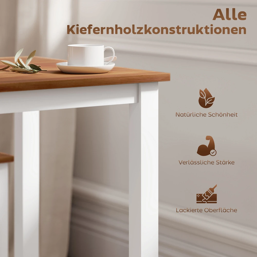 Aosom Valgomojo baldų rinkinys, 5 dalių, rudas ir baltas, pušies mediena