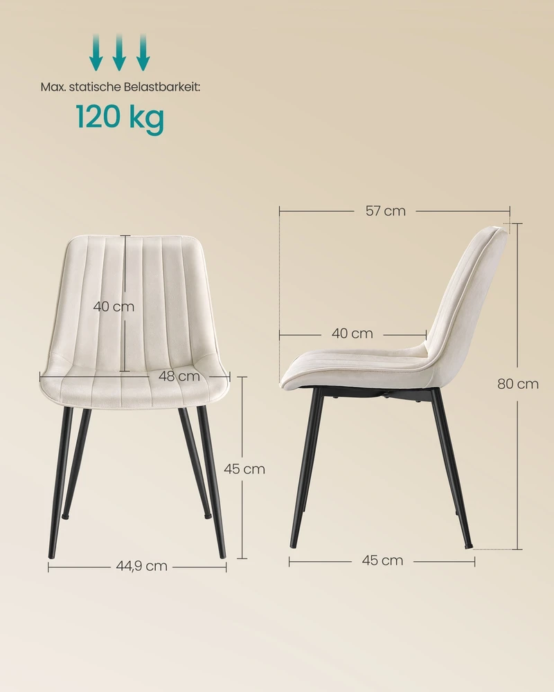 Koduva Valgomojo kėdžių komplektas, 2 vnt., plieninės kojos, 58 x 48,5 x 79,5 cm, kapučino smėlio ir juoda