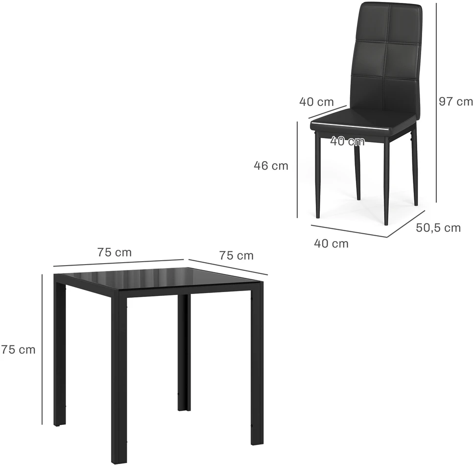 Aosom Valgomojo komplektas 2 asmenims, 3 dalių, juodas, grūdintas stiklas, metalas