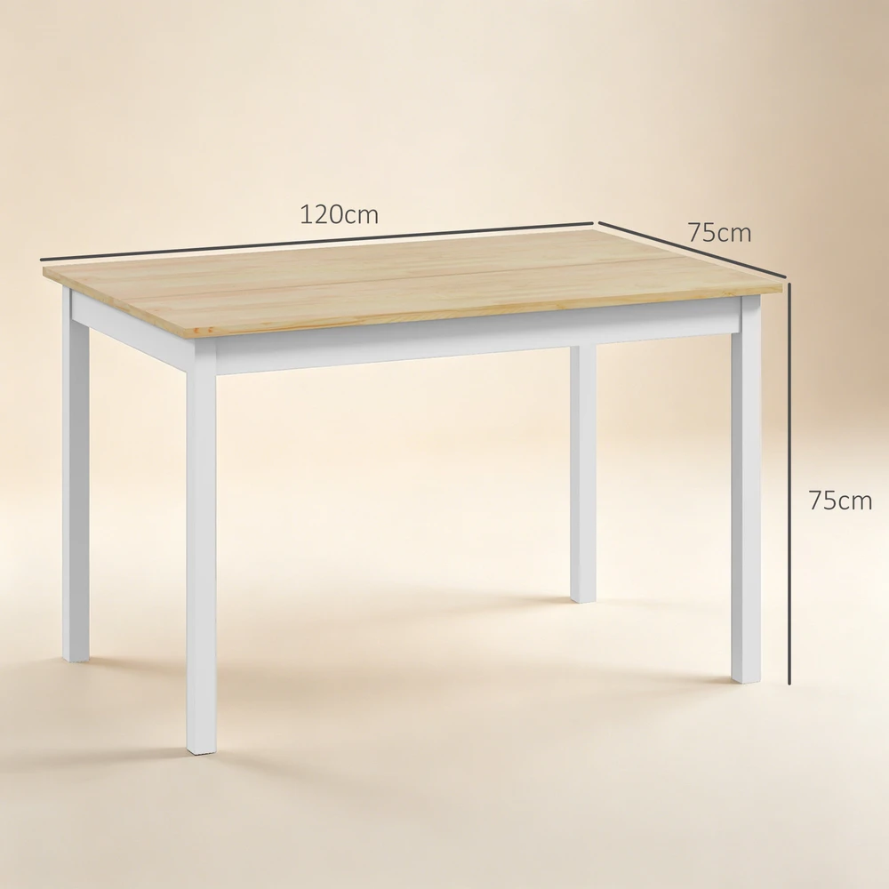 Aosom Valgomojo stalas, 120 x 75 cm, natūrali spalva/balta, pušies mediena, 4 asmenims