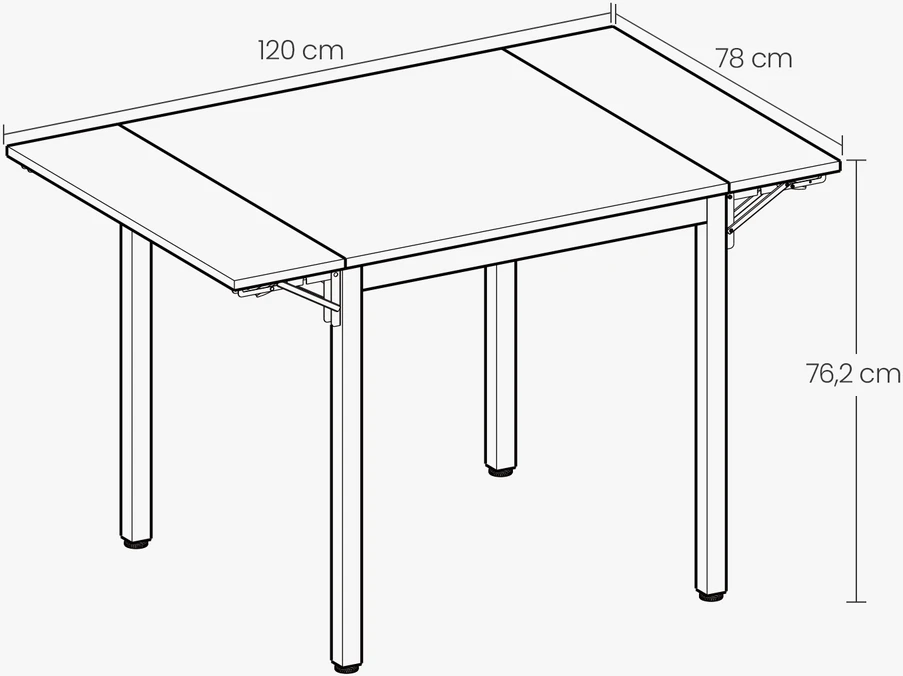 Koduva Valgomojo stalas 2–4 asmenims, sulankstomas, 78 x 120 x 76,2 cm, juodai juodas
