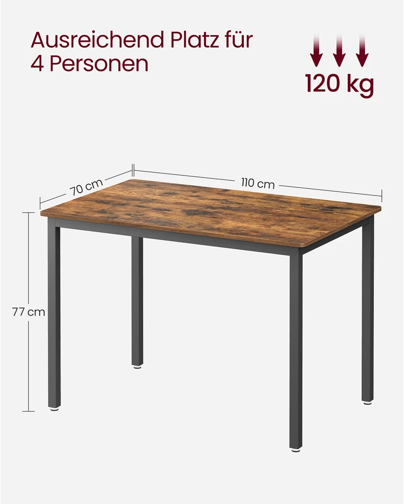 Koduva Valgomojo stalas 4 asmenims, 70 x 110 x 77 cm, medžio drožlių plokštė ir plienas, rudas-juodas