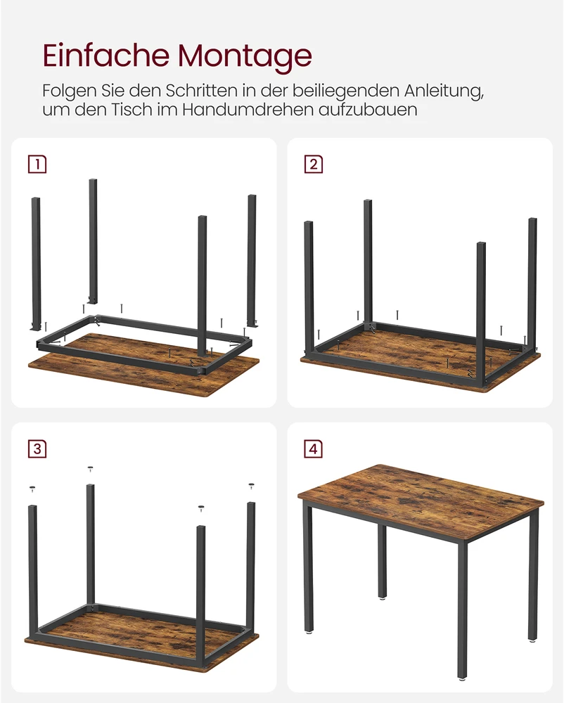 Koduva Valgomojo stalas 4 asmenims, 70 x 110 x 77 cm, medžio drožlių plokštė ir plienas, rudas-juodas