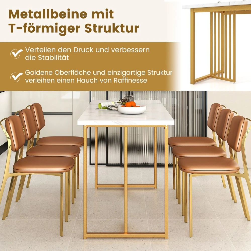 Promotion Valgomojo stalas 6-8 žmonėms, MDF ir metalas, baltas/auksinis, 160 x 60 x 76 cm