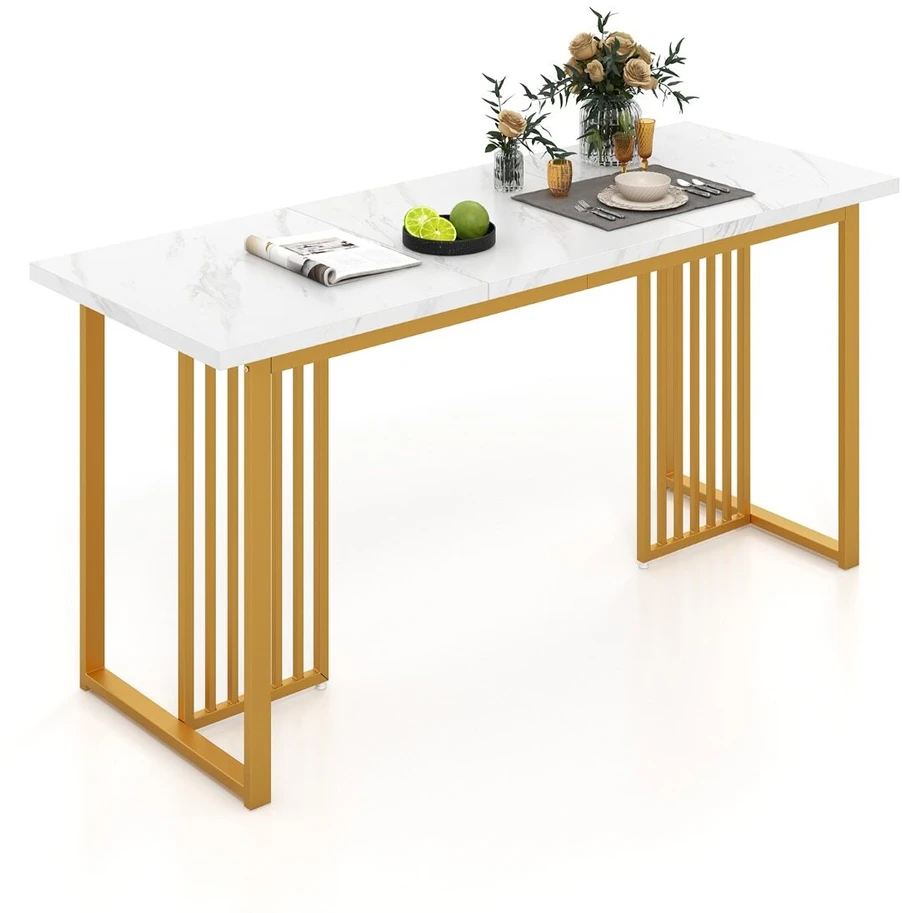Promotion Valgomojo stalas 6-8 žmonėms, MDF ir metalas, baltas/auksinis, 160 x 60 x 76 cm