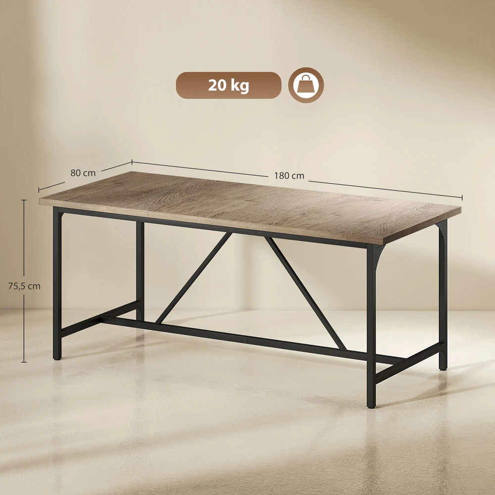 Aosom Valgomojo stalas 6–8 asmenims, natūralaus medžio išvaizda, 180 x 80 x 75,5 cm, natūrali