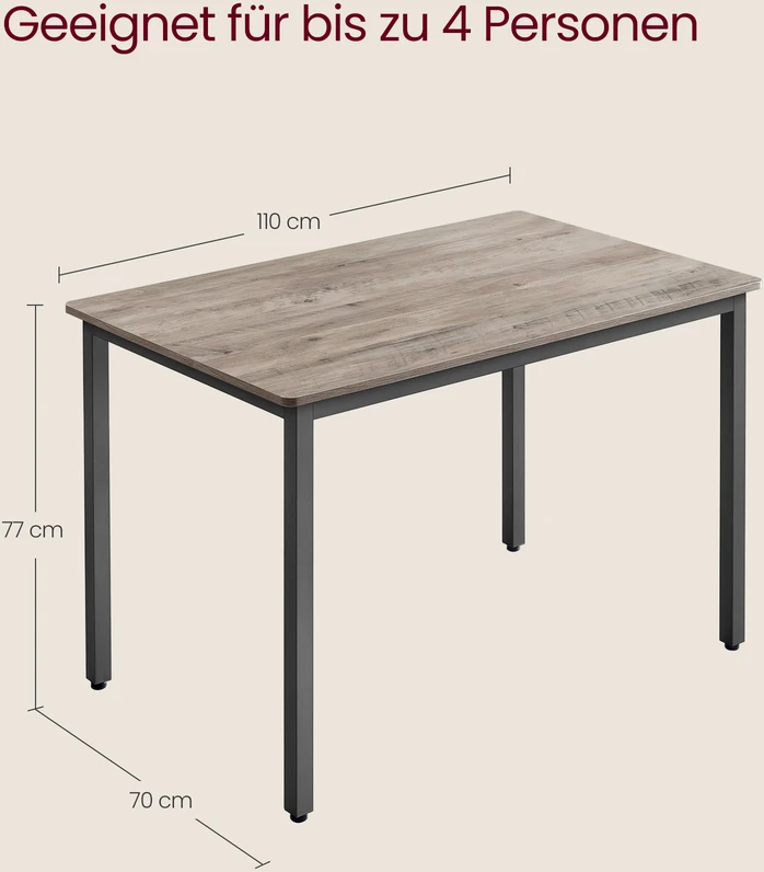 Songmics Valgomojo stalas, 70 x 110 x 77 cm, medžio drožlių plokštė ir plienas, pilkai smėlinis, juodas