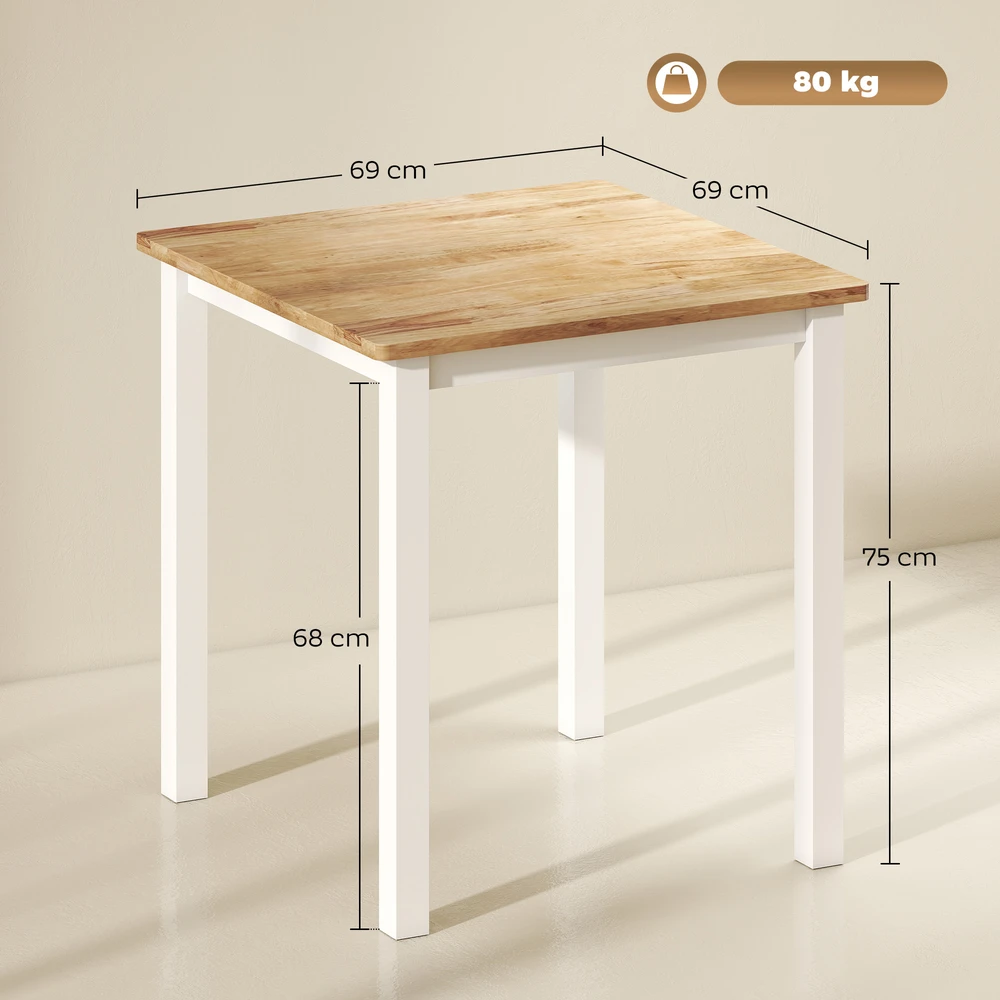 Aosom Valgomojo stalas iš kaučiukmedžio, 2–4 asmenims, 69 x 69 x 75 cm, natūralaus medžio spalvos