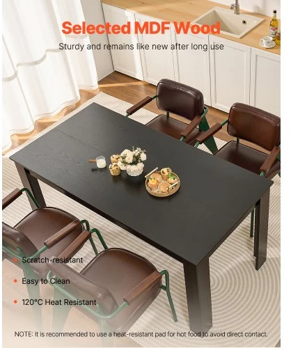 VEVOR Valgomojo stalas, MDF, juodas, 160 x 80 x 76 cm, 4-6 asmenims