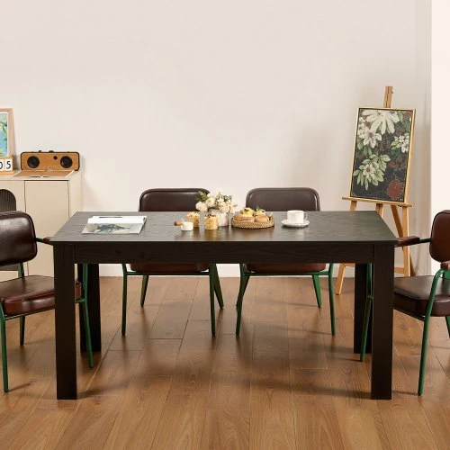 VEVOR Valgomojo stalas, MDF, juodas, 160 x 80 x 76 cm, 4-6 asmenims