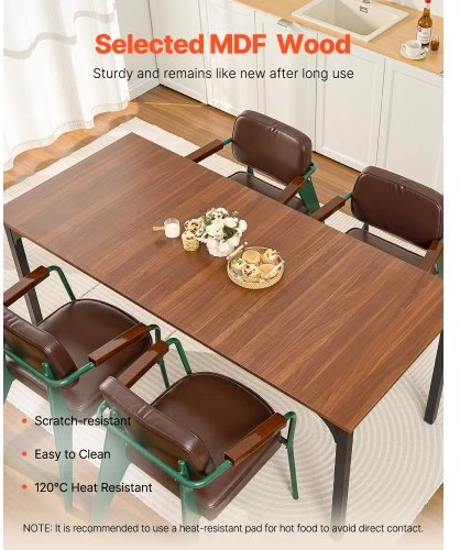 Koduva Valgomojo stalas VEVOR SR245385, rudas, MDF ir geležis, 180 x 80 x 75 cm, 6-8 asmenims