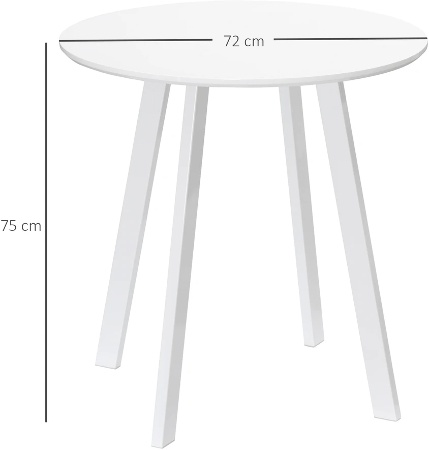 Aosom Valgomojo stalas, virtuvinis stalas 2 asmenims, balta blizgi apdaila, 72 x 72 x 75 cm