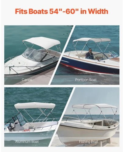 Koduva Valties biminio stogelis VEVOR 3 Bow, 183 x 137-152 x 117 cm, šviesiai pilkas