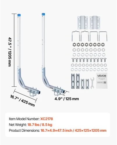 Koduva Valties priekabos kreiptuvai VEVOR XC2178, 2 vnt., plienas/PVC, 775/1205 mm