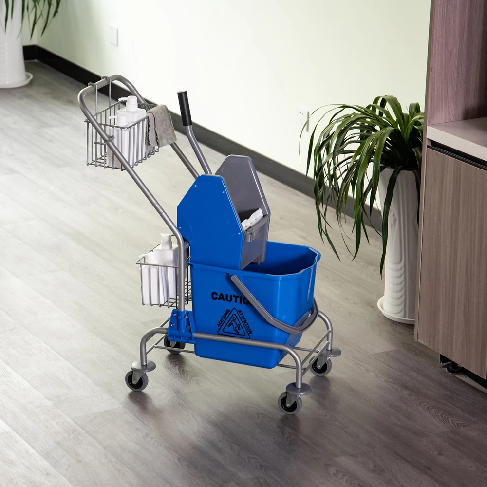 Aosom Valymo kibiras su gręžimo presu, mėlynas, plastikas/metalas, 26 l, 73 x 45 x 95 cm