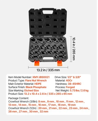 VEVOR Varnos pėdos veržliarakčių rinkinys XMYJBS0021, 21 dalių, 12,7 mm ir 9,5 mm pavarai, 40Cr legiruotas plienas