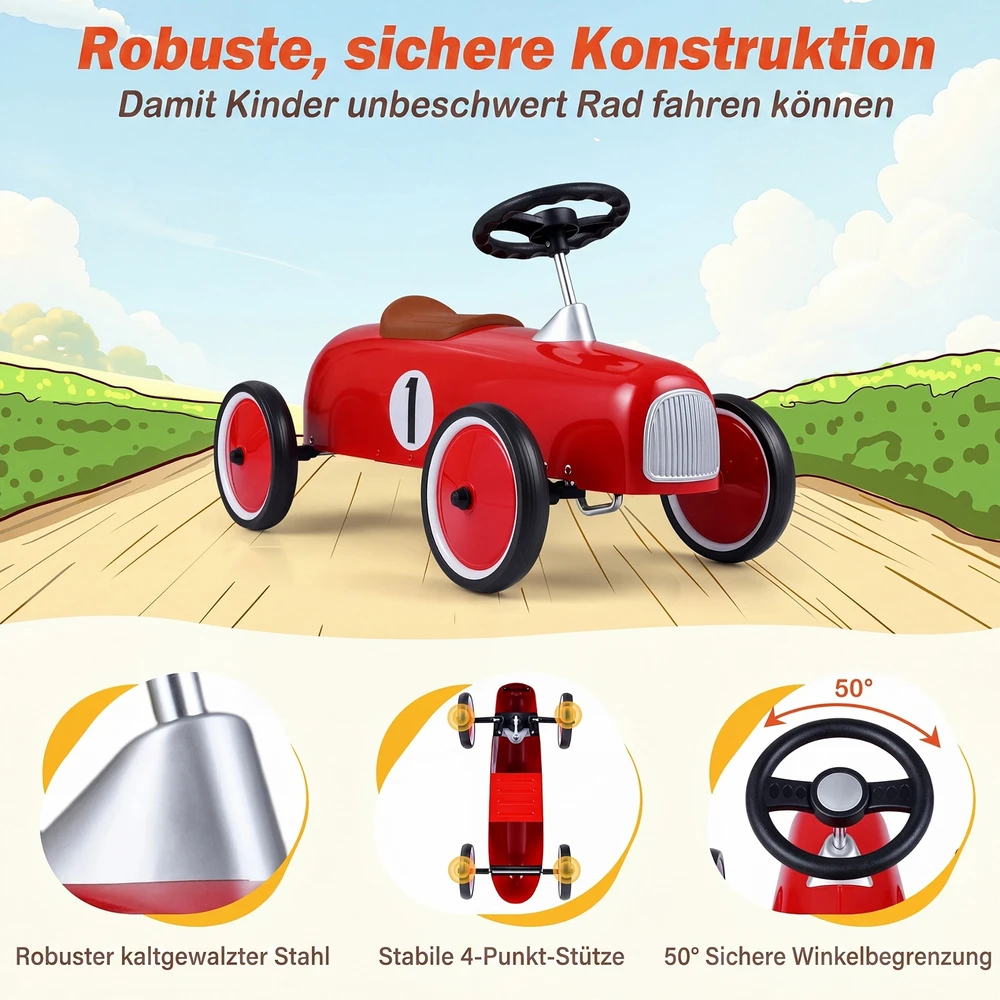 Sofa Promotion Važiuojamas stumiamas automobilis vaikams, raudonas