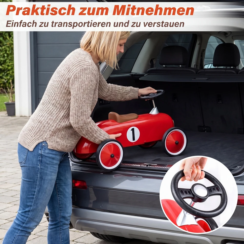 Sofa Promotion Važiuojamas stumiamas automobilis vaikams, raudonas