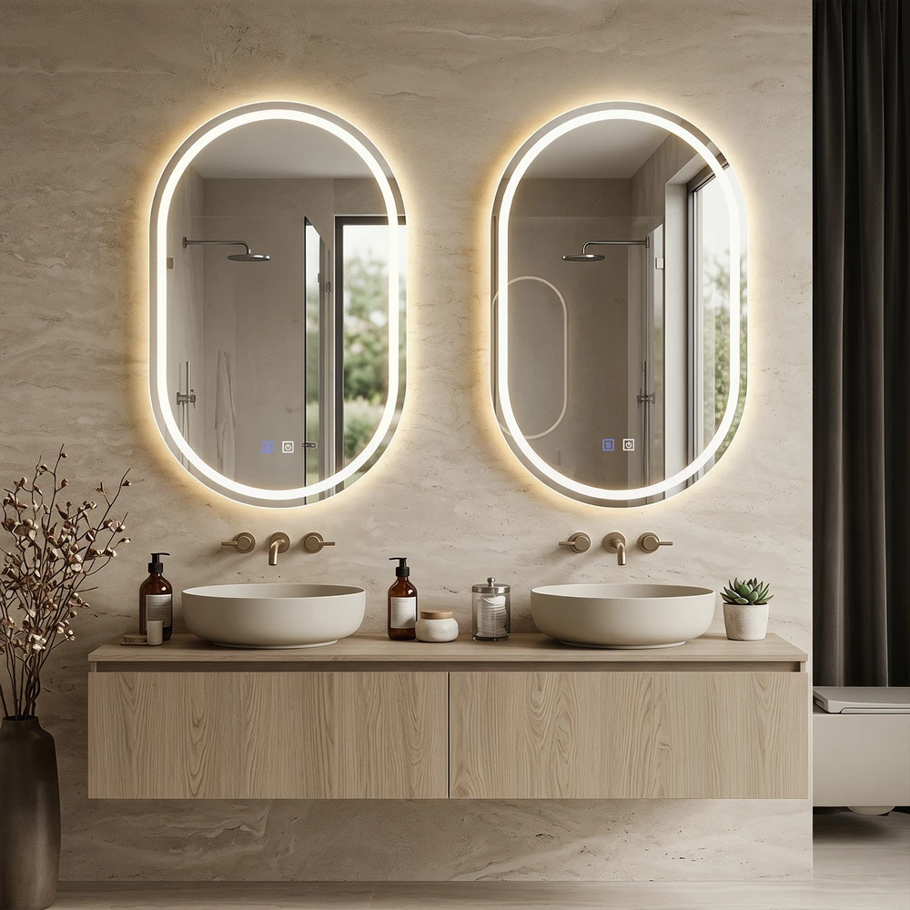 Promotion Veidrodėlis voniai su apšvietimu 50 x 80 cm, LED, ovalus, sidabrinis