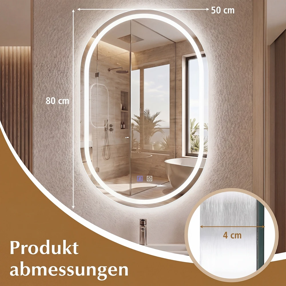 Promotion Veidrodėlis voniai su apšvietimu 50 x 80 cm, LED, ovalus, sidabrinis
