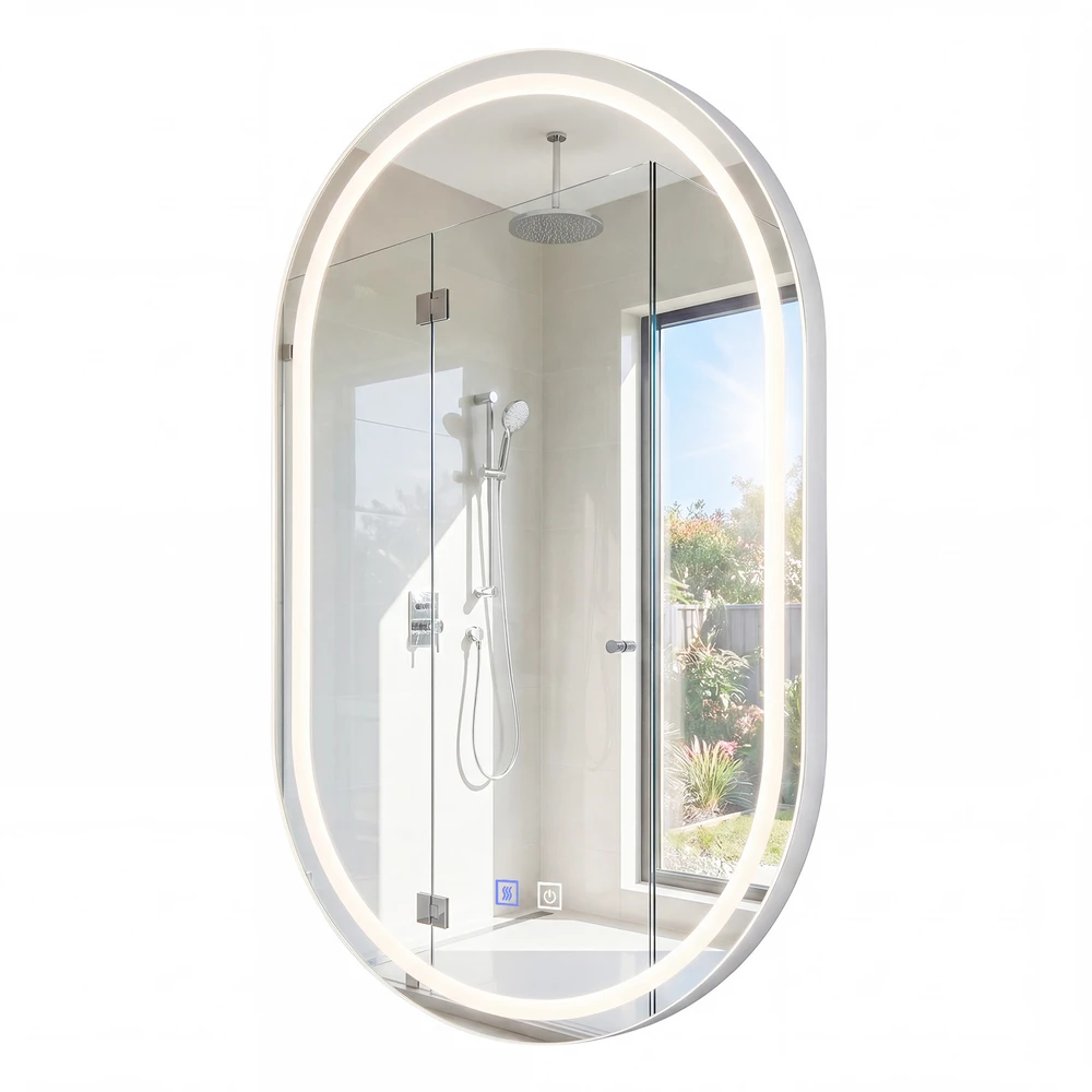 Promotion Veidrodėlis voniai su apšvietimu 50 x 80 cm, LED, ovalus, sidabrinis