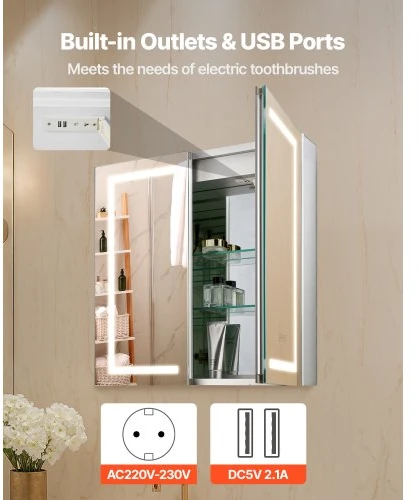 Koduva Veidrodinė vonios spintelė su LED VEVOR CAD-304, 65 x 65 cm, montuojama į sieną arba ant sienos