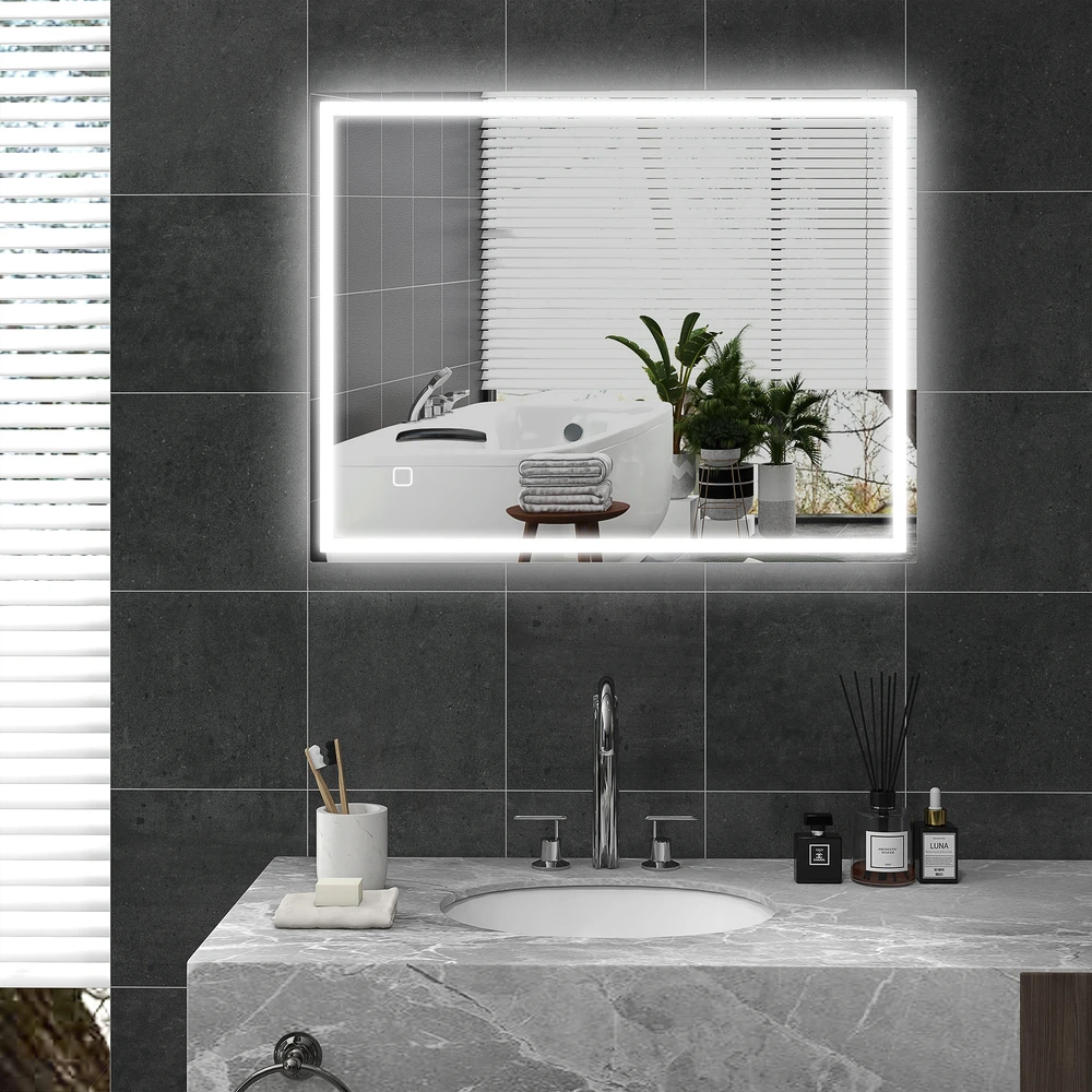 Aosom Veidrodis su LED apšvietimu 90 x 70 cm, sidabrinis, 3 šviesos spalvos, 834-106V71SR