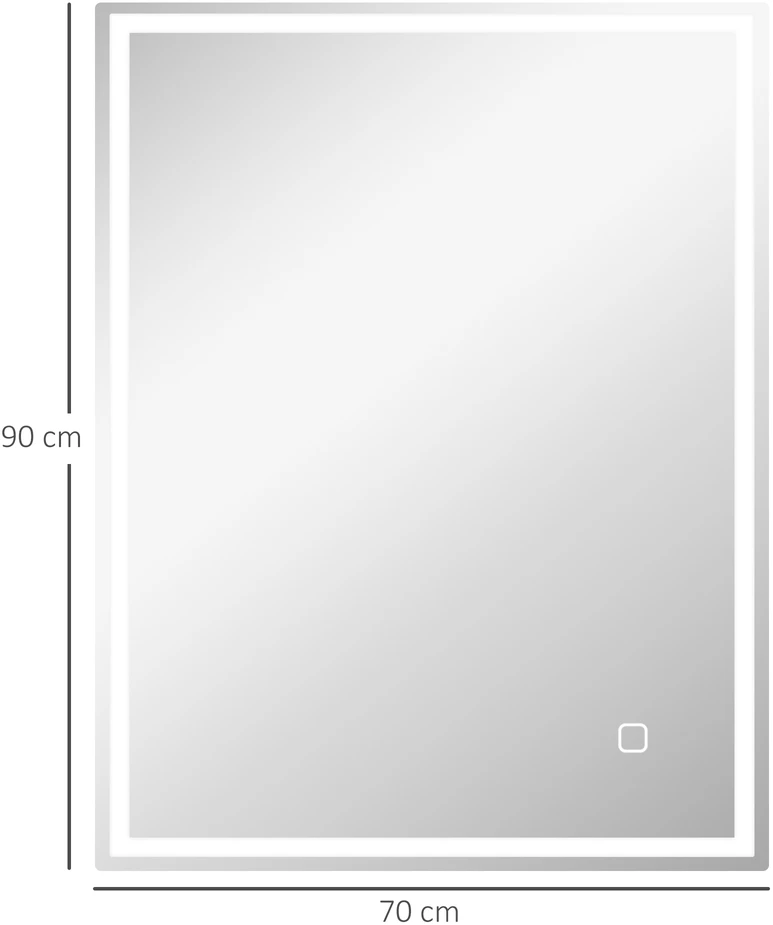 Aosom Veidrodis su LED apšvietimu 90 x 70 cm, sidabrinis, 3 šviesos spalvos, 834-106V71SR