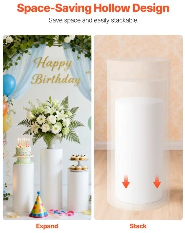 Koduva Vestuvinis gėlių stovas VEVOR, 3 vnt., baltas, PVC, Ø40 x 60/75/90 cm, iki 15 kg