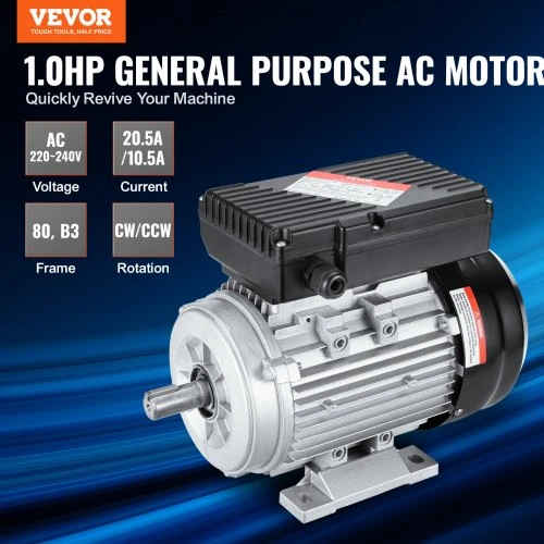 Koduva VEVOR 0,75 kW elektrinis variklis 1400 aps./min, AC 220–240 V, 80 rėmas, B3, 19 mm velenas