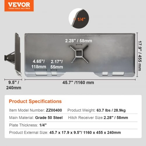 Koduva VEVOR 1/4" slydimo krautuvo tvirtinimo plokštė su 2,28" kablio laikikliu