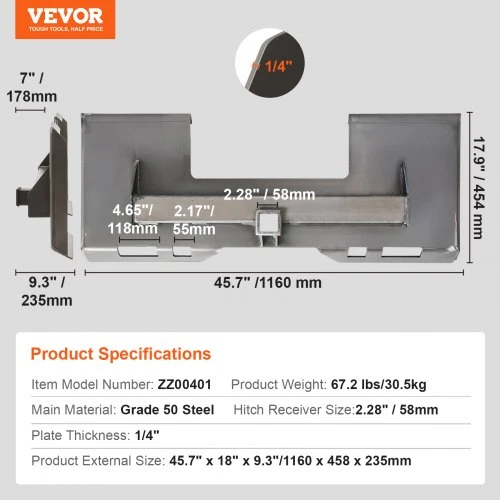 VEVOR 1/4" slydimo krautuvo tvirtinimo plokštė su 2,28" kablio imtuvu