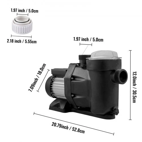 VEVOR 1 AG baseino siurblys, 19200 l/h, 750 W, su filtru, 1,97" įvadas/išvadas