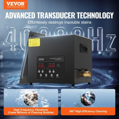 VEVOR 10 l ultragarsinė valymo vonelė, 240 W, 40 kHz, su šildytuvu ir laikmačiu