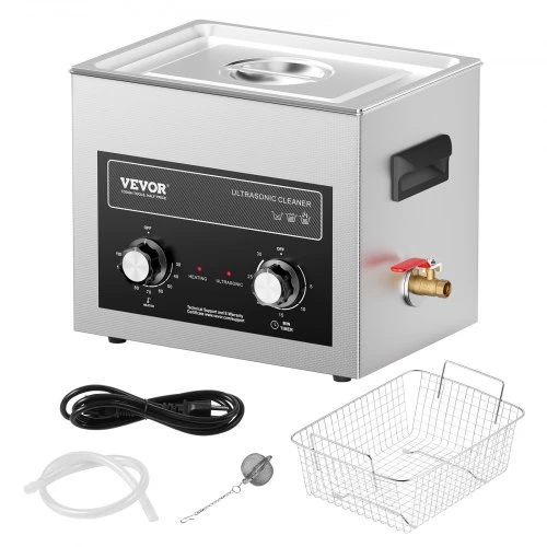 VEVOR 10 l ultragarsinė valymo vonelė su šildytuvu, laikmačiu ir krepšiu, 240 W