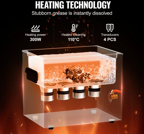 VEVOR 10 l ultragarsinė valymo vonelė su šildytuvu, laikmačiu ir krepšiu, 240 W