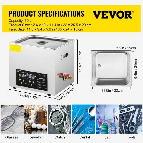 VEVOR 10 l ultragarsinis valiklis MH-040S, 400 W kaitinimas, 240 W ultragarsas