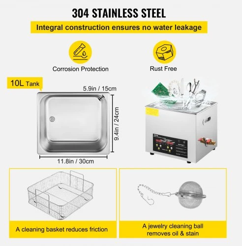 VEVOR 10 l ultragarsinis valiklis MH-040S, 400 W kaitinimas, 240 W ultragarsas