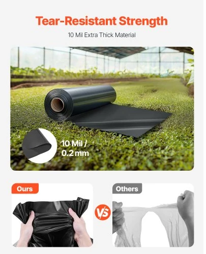 VEVOR 10 mil plastikinė plėvelė, 10 x 100 pėdų, juoda
