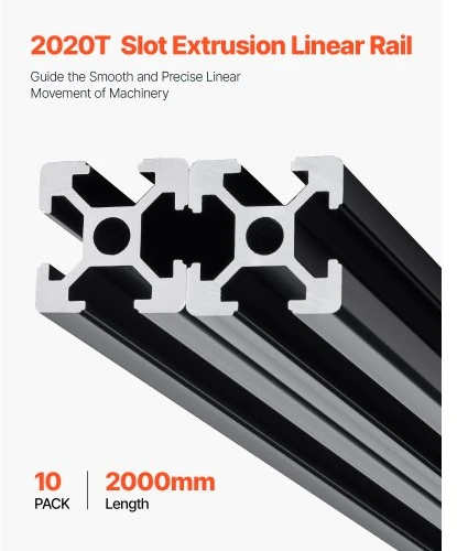 VEVOR 10 vnt. 2020 T formos aliuminio profilis, 2000 mm, juodas