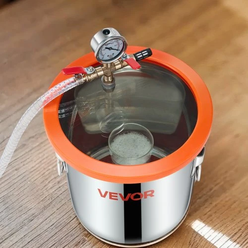 VEVOR 11,36 l vakuuminė kamera su siurbliu, 110 l/min, nerūdijančio plieno, komplektas, 1,5 m žarna, aliejus