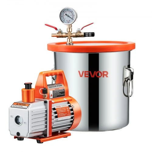 VEVOR 11,36 l vakuuminė kamera su siurbliu, 110 l/min, nerūdijančio plieno, komplektas, 1,5 m žarna, aliejus