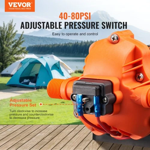 VEVOR 12 V diafragminis siurblys, 3 GPM (11,36 l/min), 3 kamerų DC vandens siurblys su automatiniu slėgio jungikliu