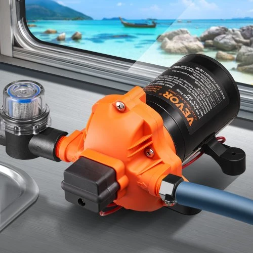VEVOR 12 V diafragminis siurblys, 1,8 GPM (6,81 l/min), 3 kamerų, automatinis slėgio jungiklis, 12,7 mm (1/2") MNPT
