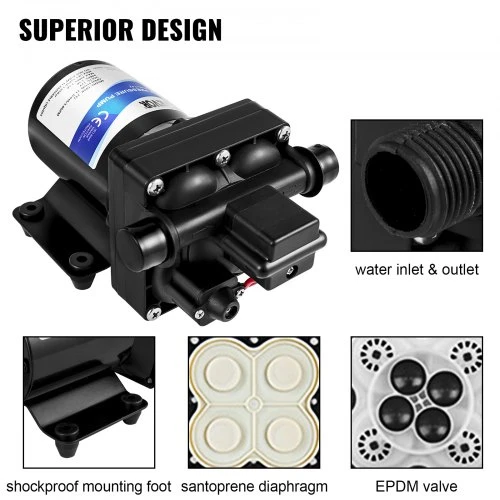VEVOR 12 V geriamojo vandens siurblys, 11 l/min (3 GPM), 3.8 bar, 31 x 15 x 13 cm