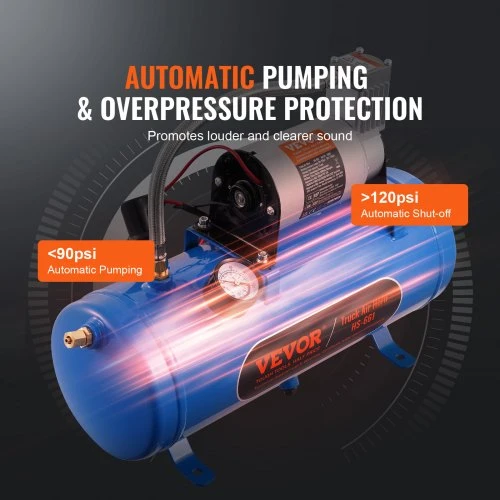 VEVOR 12 V oro kompresorius su baku 6 l, 120 psi, skirtas traukinių signalams