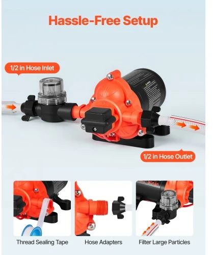VEVOR 12 V vandens siurblys RV, 4 GPM (15,1 l/min), 3 kamerų, savaiminio įsiurbimo, 40 PSI