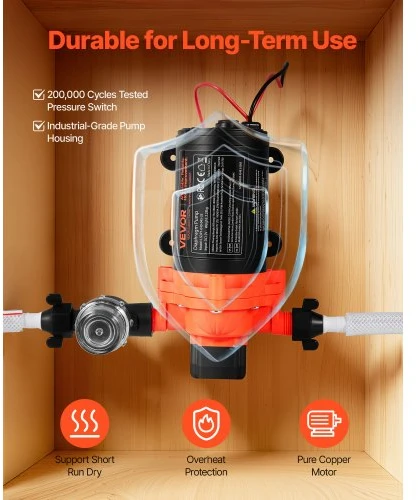 VEVOR 12 V vandens siurblys RV, 4 GPM (15,1 l/min), 3 kamerų, savaiminio įsiurbimo, 40 PSI